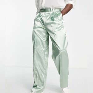 ASOS DESIGN textured wide leg suit trousers in sage